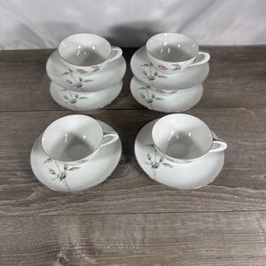 6 Sets Vintage Mid-Century Style House Fine China Dawn Rose Tea Cup/Saucer